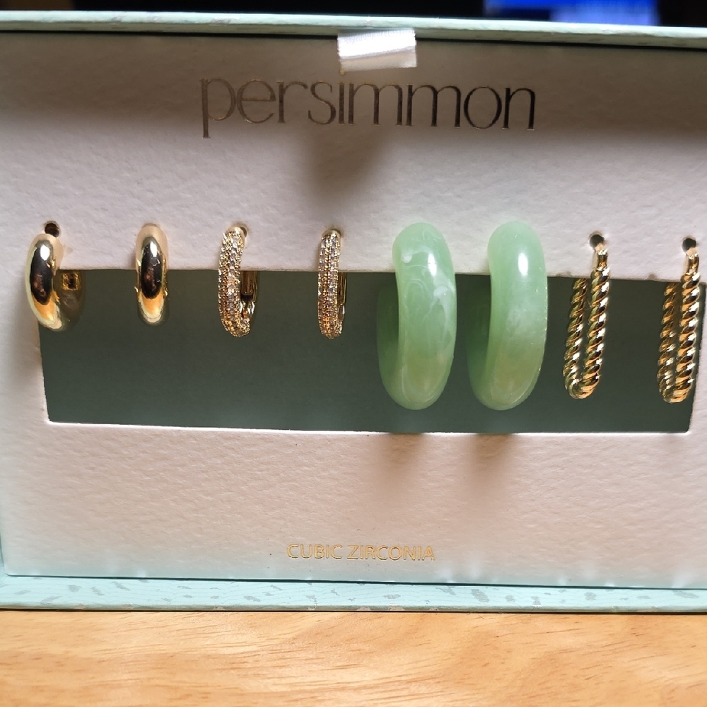 Gold and Green Earring Set
